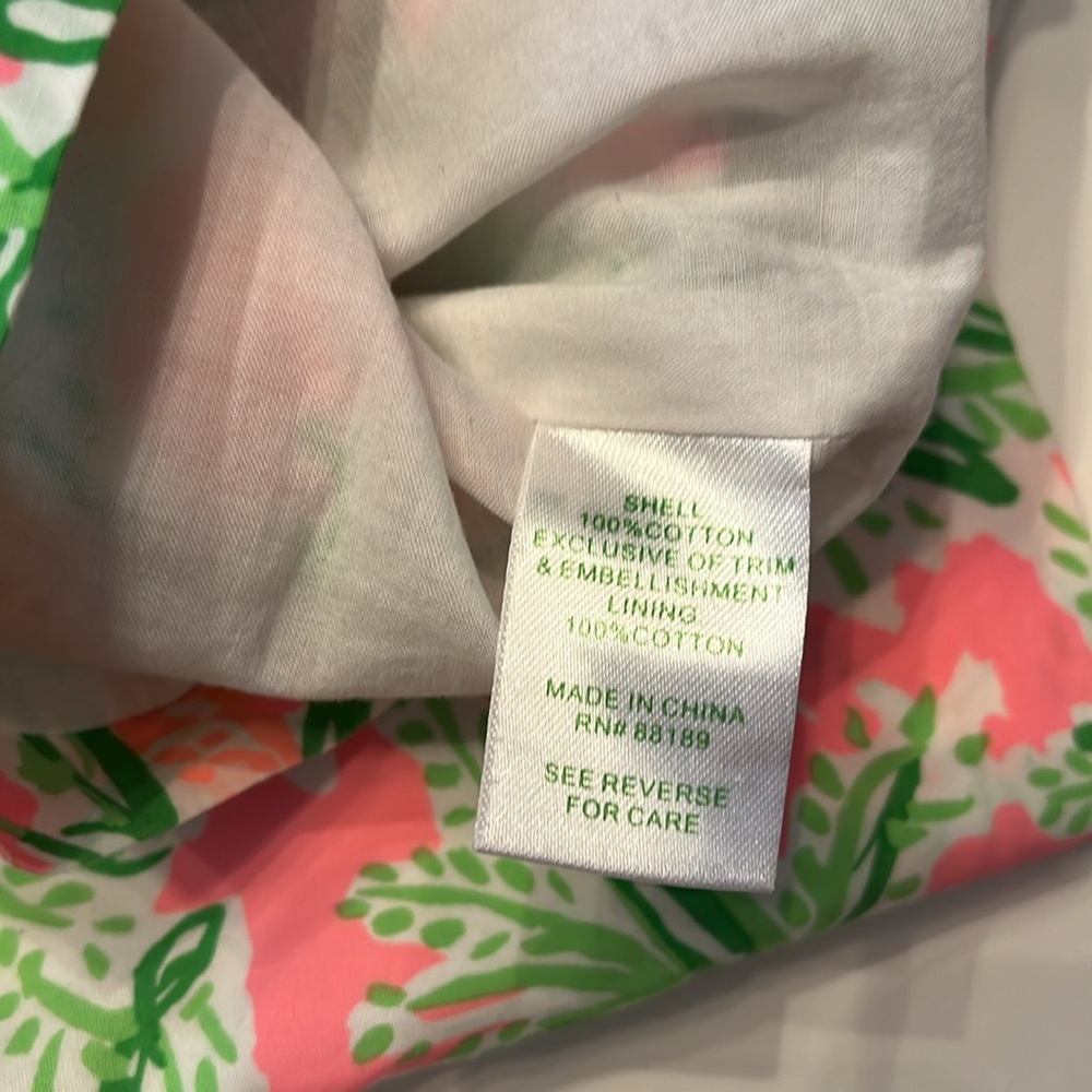 Lilly Pulitzer Pink and Green Palm-Print Sleeveless Shift Dress - Picture 7 of 8